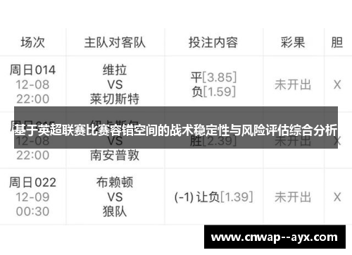 基于英超联赛比赛容错空间的战术稳定性与风险评估综合分析