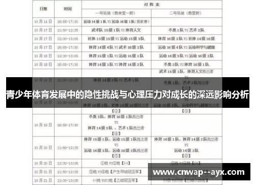 青少年体育发展中的隐性挑战与心理压力对成长的深远影响分析
